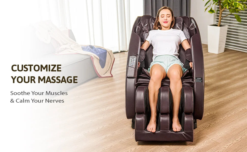 Massage Chair with SL Track 22 Nodes Foot Rollers and Heating Pads, Recliner Chair with Bluetooth Speakers, Neck Shoulder Back a