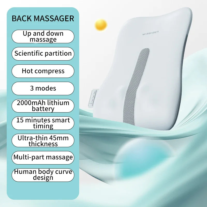 Electric Back Massager with Heat Portable Massage Cushion Cervical Waist Support Deep Tissue Kneading Shiatsu Rechargeable Use
