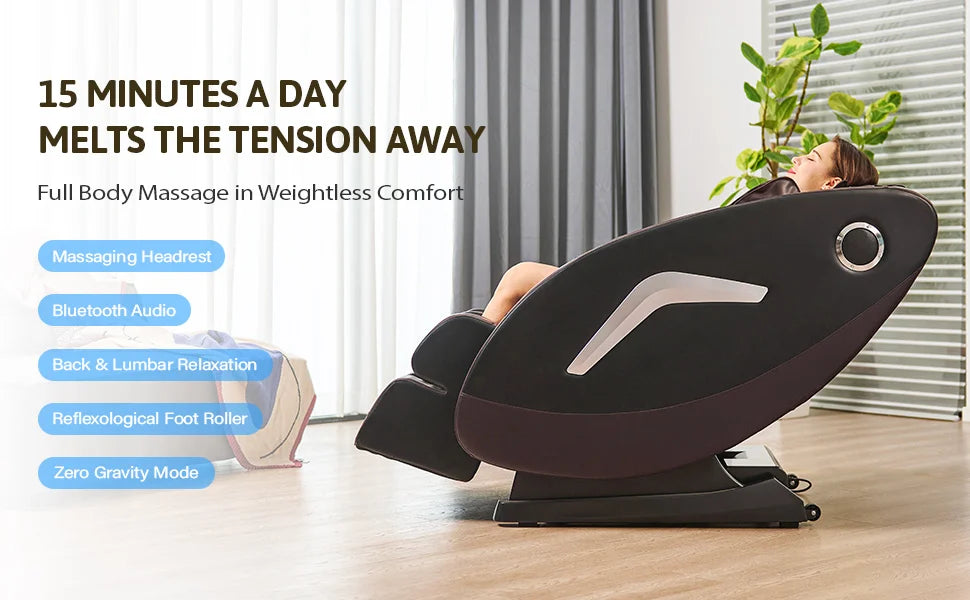 Massage Chair with SL Track 22 Nodes Foot Rollers and Heating Pads, Recliner Chair with Bluetooth Speakers, Neck Shoulder Back a