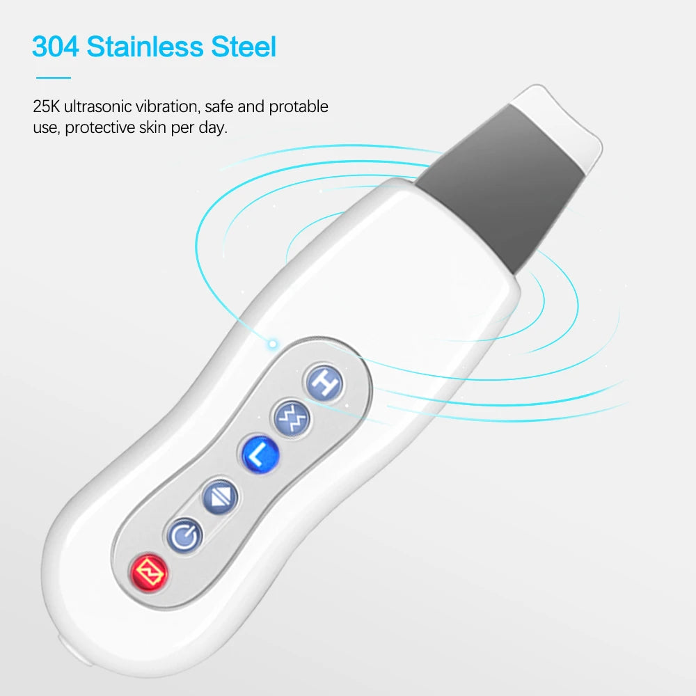 Ultrasonic Skin Scrubber Deep Facial Cleaner Ion Acne Blackhead Remover Peeling Shovel Cleaner Facial Massager Face Lift Machine