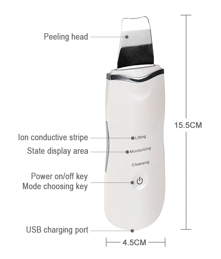 Ultrasonic Skin Scrubber Deep Facial Cleaner Ion Acne Blackhead Remover Peeling Shovel Cleaner Facial Massager Face Lift Machine
