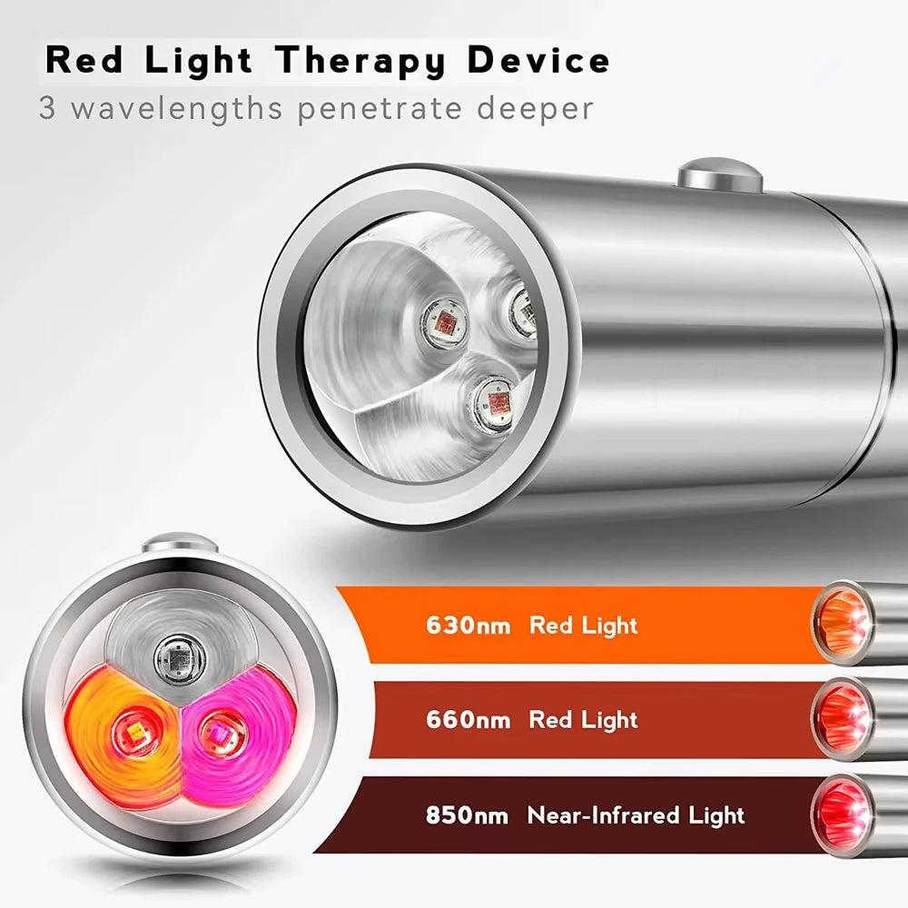 Red light therapy wand for pain relief and anti aging skin care