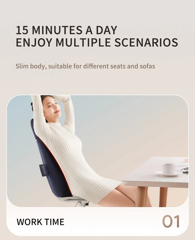 Electric Back Massager with Heat Portable Massage Cushion Cervical Waist Support Deep Tissue Kneading Shiatsu Rechargeable Use