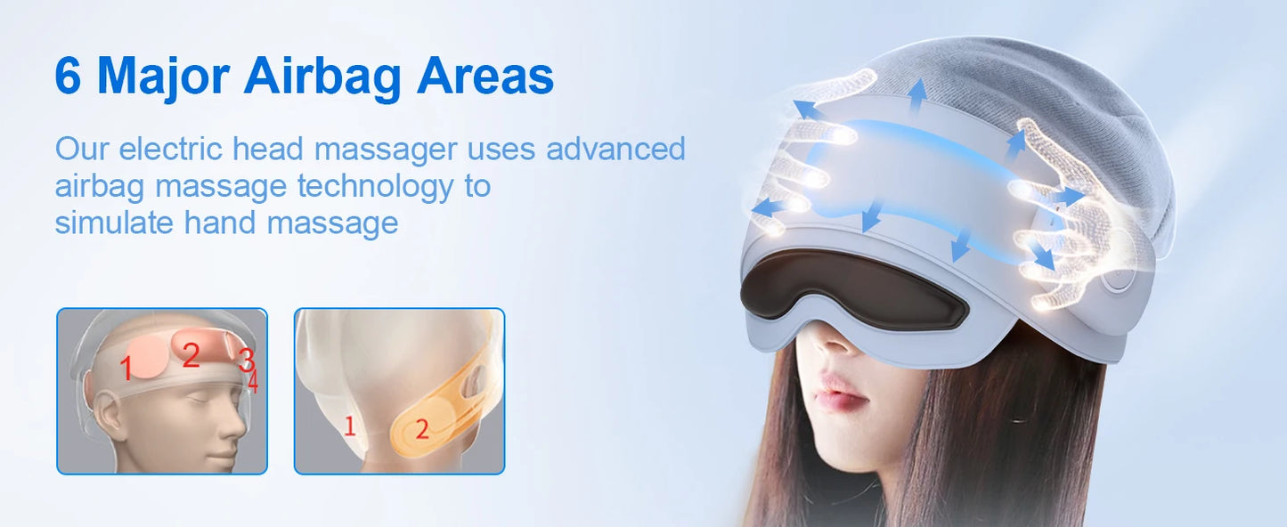 Head Massager for Fatigue Relief, Eye Massager with Heat, Head and Eye Massage for Stress Relief, Bluetooth-Capable, Ideal gifts