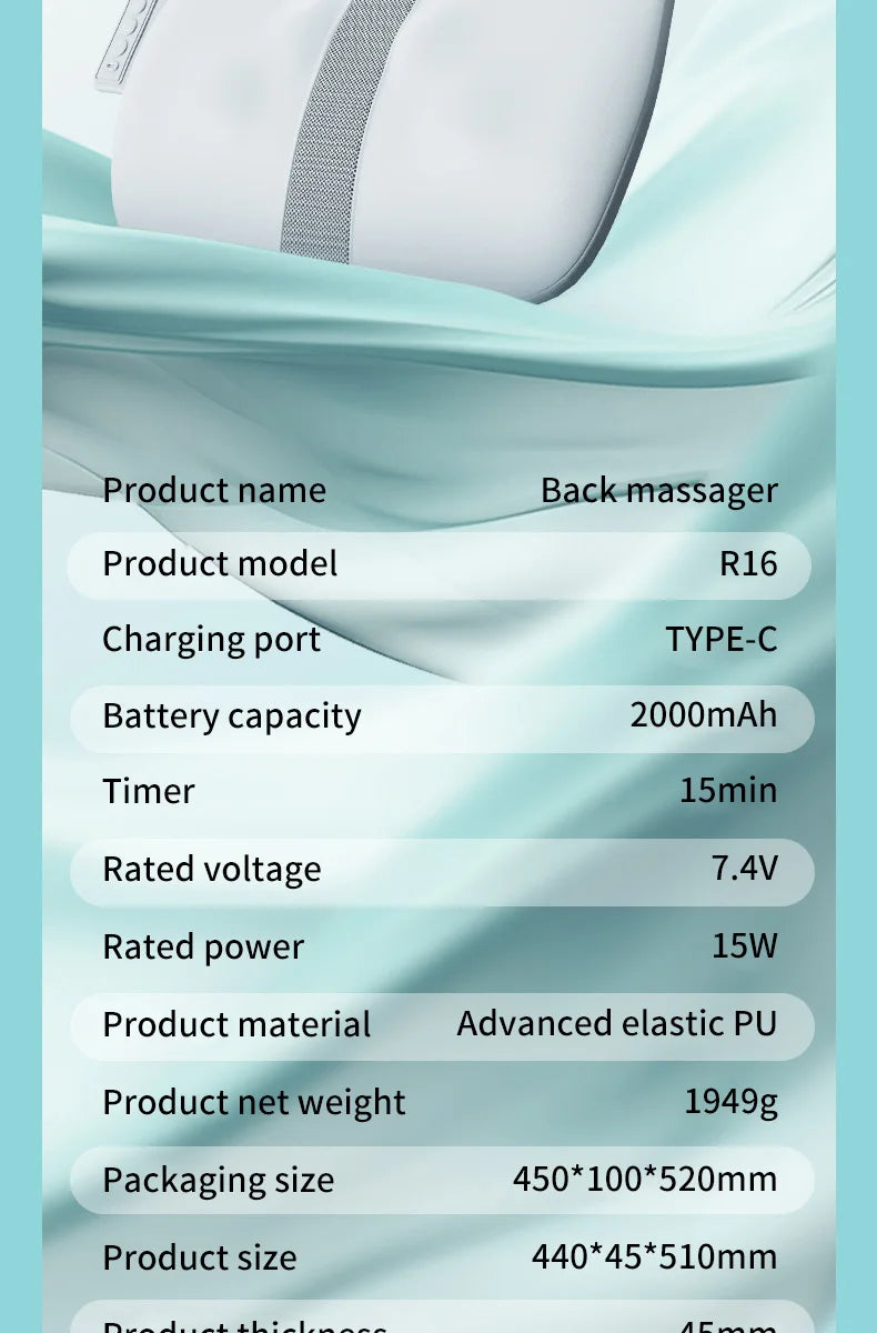 Electric Back Massager with Heat Portable Massage Cushion Cervical Waist Support Deep Tissue Kneading Shiatsu Rechargeable Use