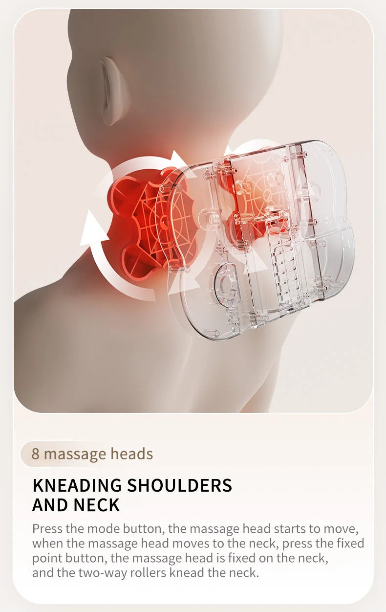 Electric Back Massager with Heat Portable Massage Cushion Cervical Waist Support Deep Tissue Kneading Shiatsu Rechargeable Use