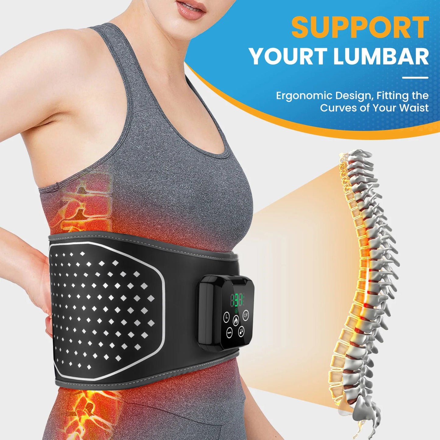 Electric Back Massage Hot Compress Waist Massager with Controller Heating Vibration Airbag Lumbar Support Relaxing Waist