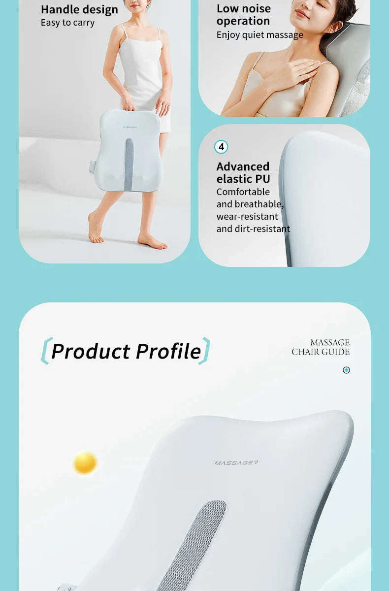 Electric Back Massager with Heat Portable Massage Cushion Cervical Waist Support Deep Tissue Kneading Shiatsu Rechargeable Use