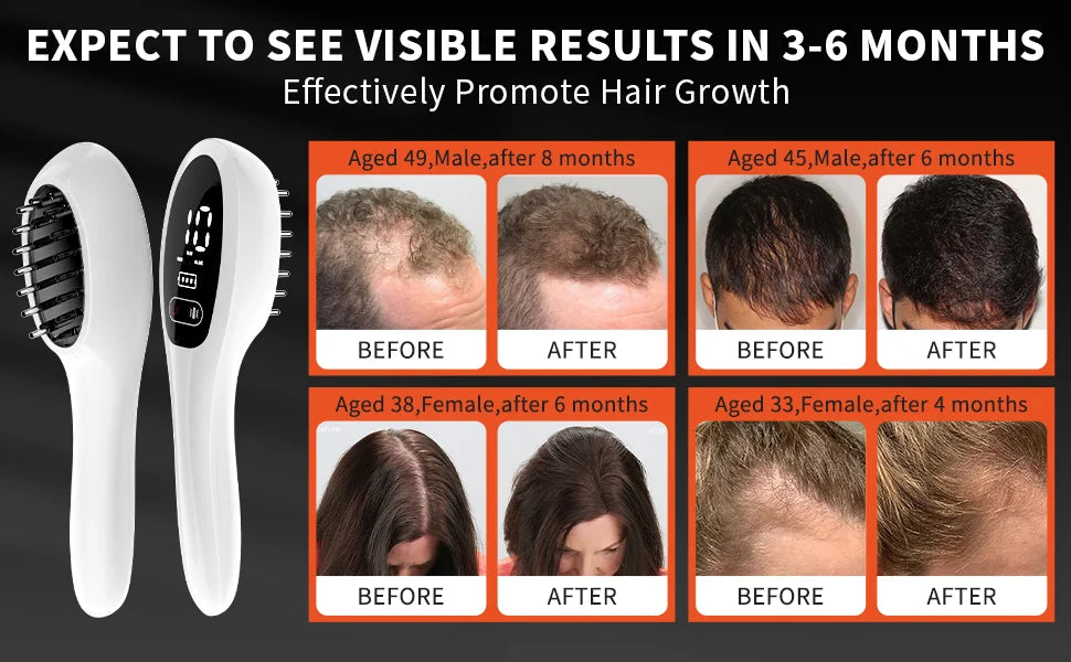 Electric Laser Hair Growth Comb Anti Hair Loss Therapy Comb Infrared 650nm 470nm LED Red Light Vibration Massage Hair Care Brush