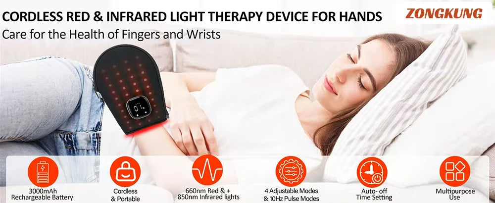 Red light therapy glove for hand pain relief and joint support
