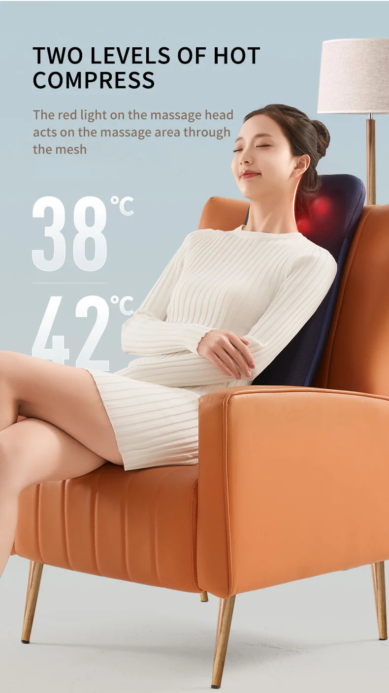 Electric Back Massager with Heat Portable Massage Cushion Cervical Waist Support Deep Tissue Kneading Shiatsu Rechargeable Use