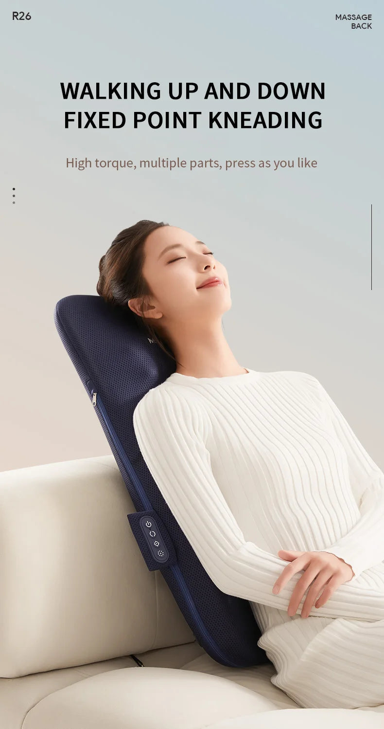 Electric Back Massager with Heat Portable Massage Cushion Cervical Waist Support Deep Tissue Kneading Shiatsu Rechargeable Use