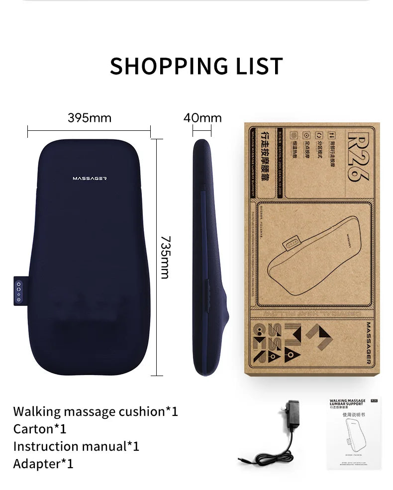 Electric Back Massager with Heat Portable Massage Cushion Cervical Waist Support Deep Tissue Kneading Shiatsu Rechargeable Use