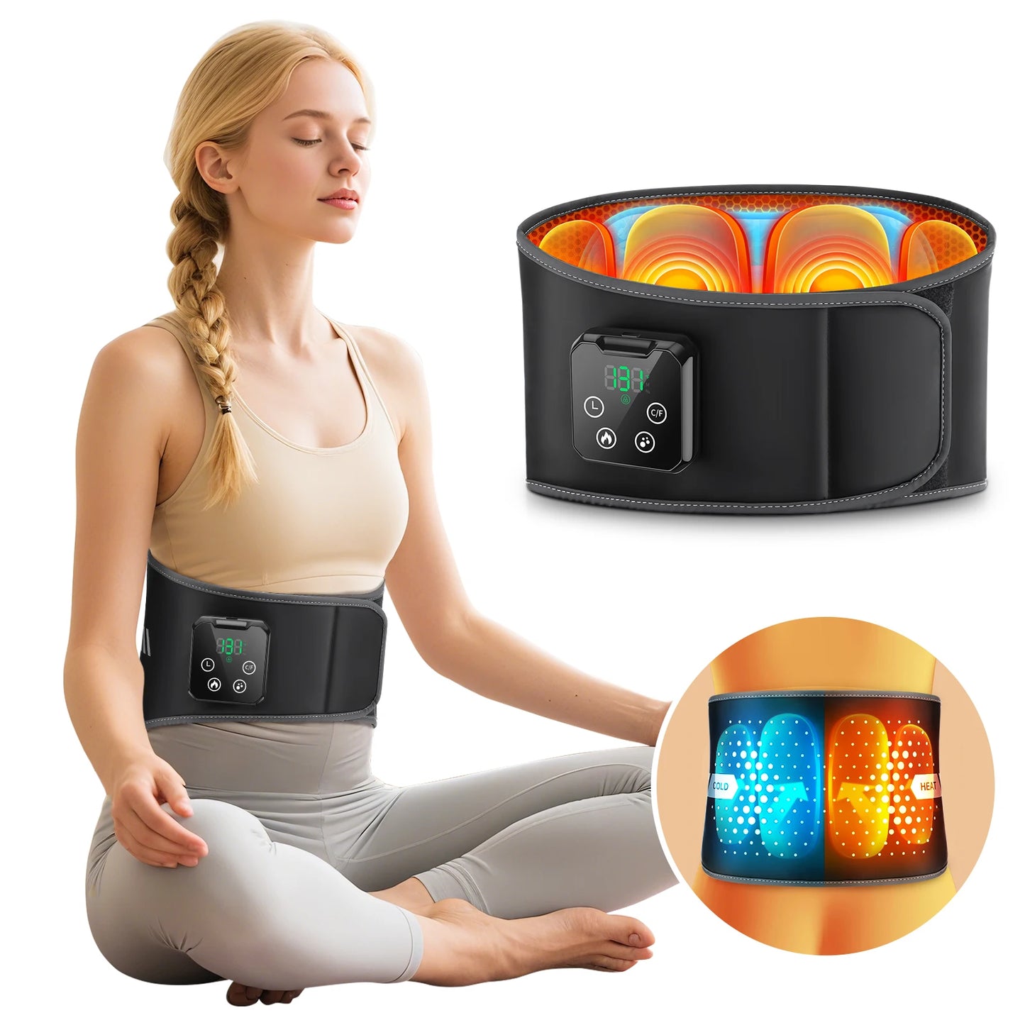 Electric Back Massage Hot Compress Waist Massager with Controller Heating Vibration Airbag Lumbar Support Relaxing Waist