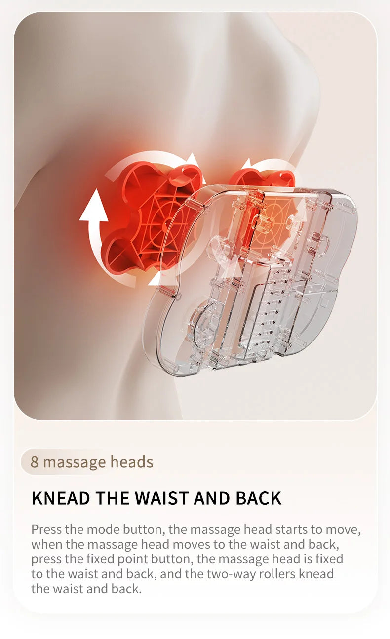 Electric Back Massager with Heat Portable Massage Cushion Cervical Waist Support Deep Tissue Kneading Shiatsu Rechargeable Use