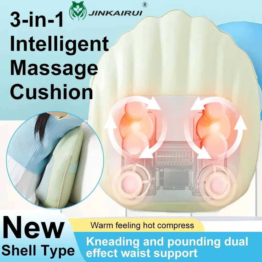 Electric Back Massager with Heat Portable Massage Cushion Cervical Waist Support Deep Tissue Kneading Shiatsu Rechargeable Use