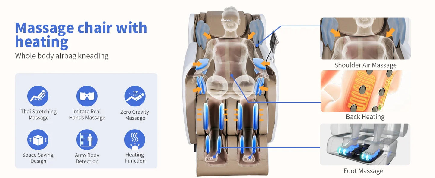 Full Body Zero Gravity Massage Chair Shiatsu Massage Recliner with Dual-core S Track Heating Therapy Foot Roller for Pain Relief