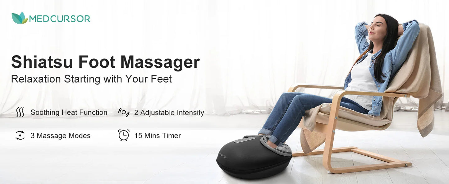Medcursor Shiatsu Foot Massager Machine with Heat Deep Kneading Therapy Muscle Relaxation Pain Relief Electric Foot Massage