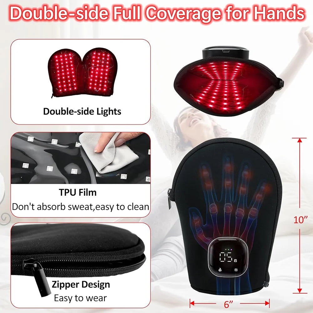 Red light therapy glove for hand pain relief and joint support