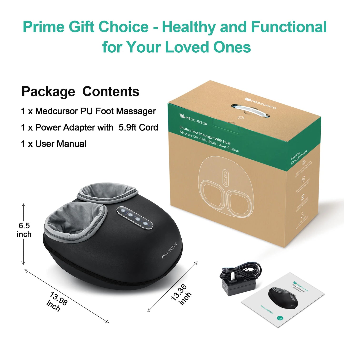 Medcursor Shiatsu Foot Massager Machine with Heat Deep Kneading Therapy Muscle Relaxation Pain Relief Electric Foot Massage