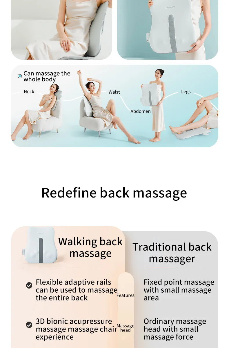 Electric Back Massager with Heat Portable Massage Cushion Cervical Waist Support Deep Tissue Kneading Shiatsu Rechargeable Use