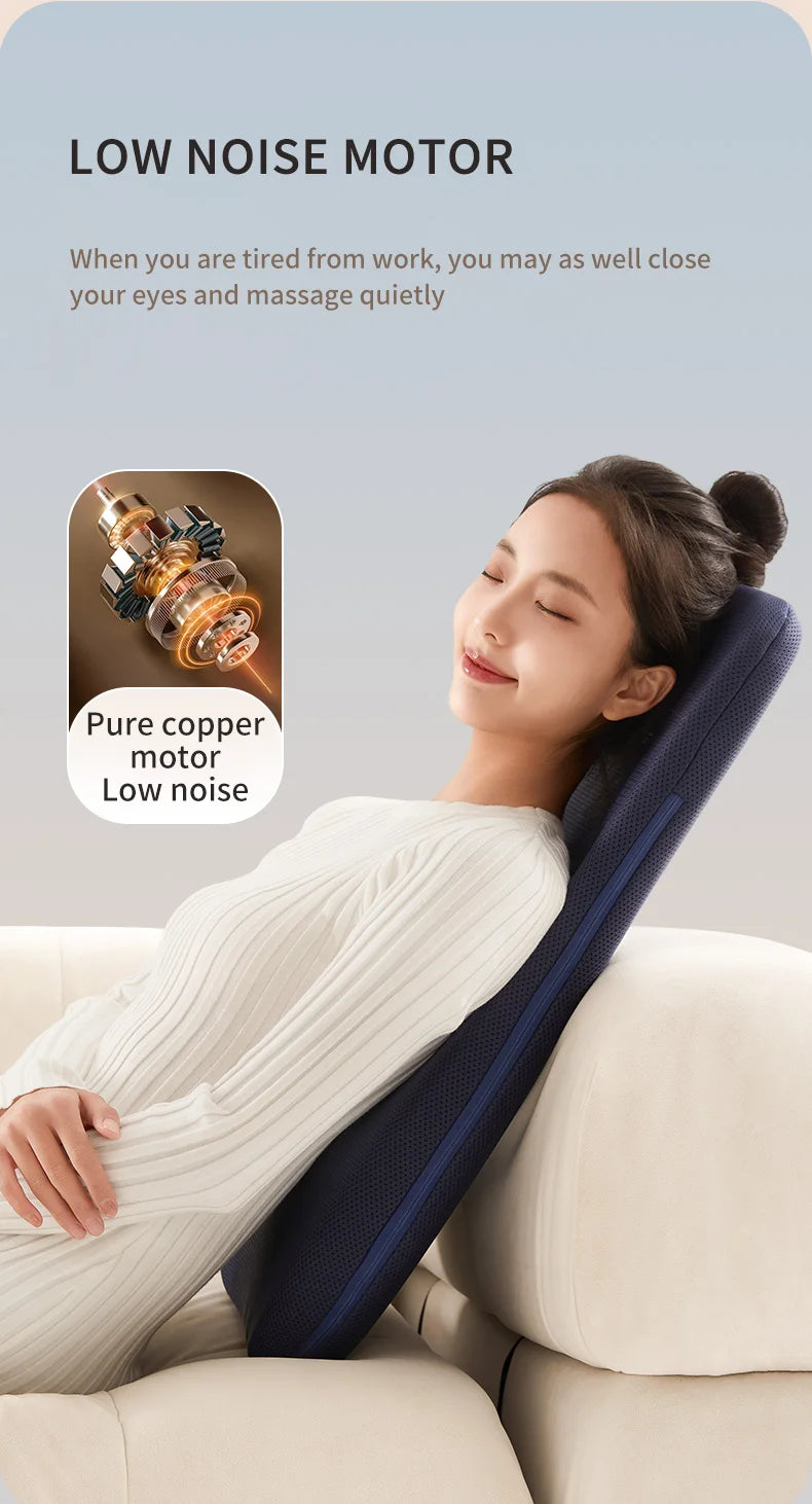 Electric Back Massager with Heat Portable Massage Cushion Cervical Waist Support Deep Tissue Kneading Shiatsu Rechargeable Use