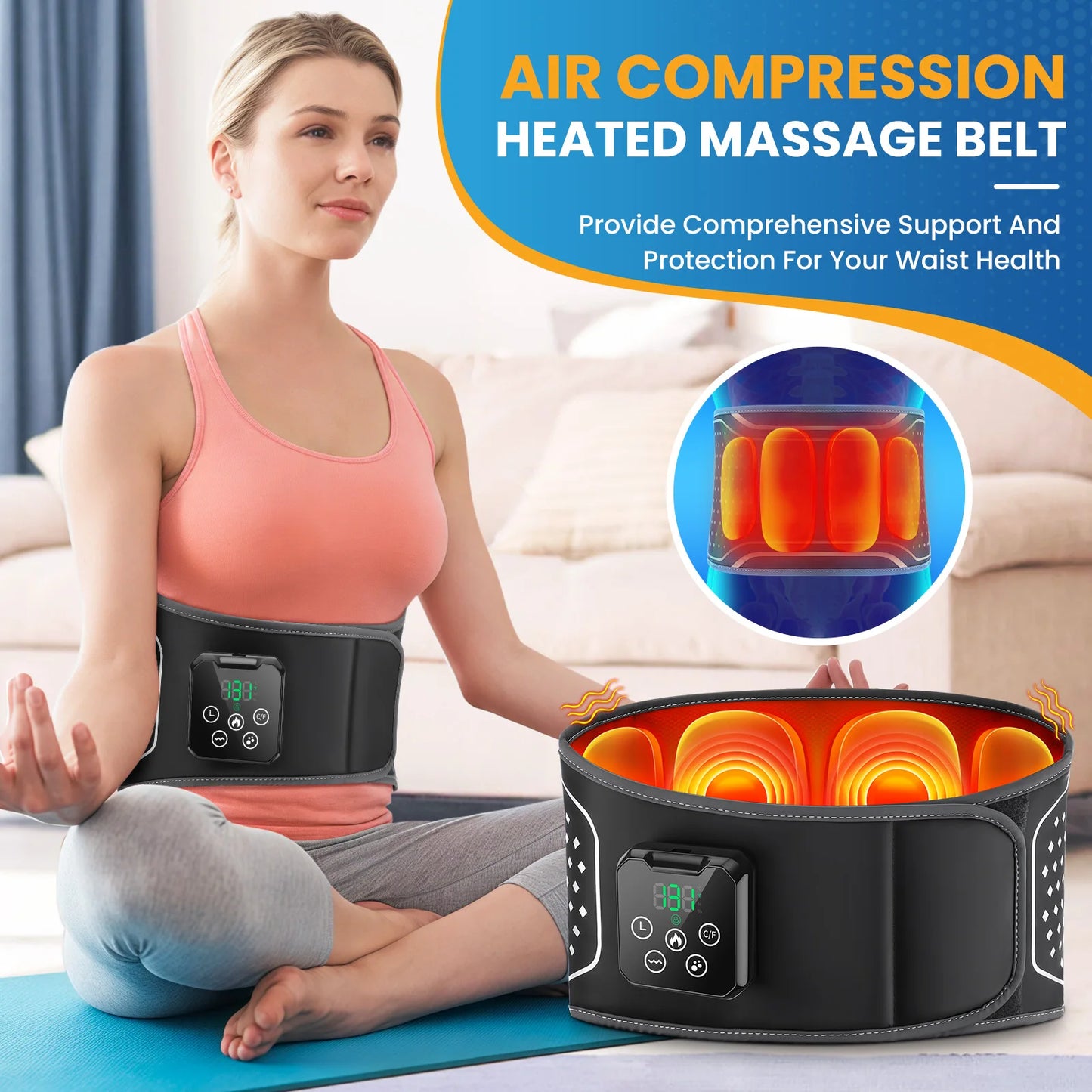 Electric Back Massage Hot Compress Waist Massager with Controller Heating Vibration Airbag Lumbar Support Relaxing Waist