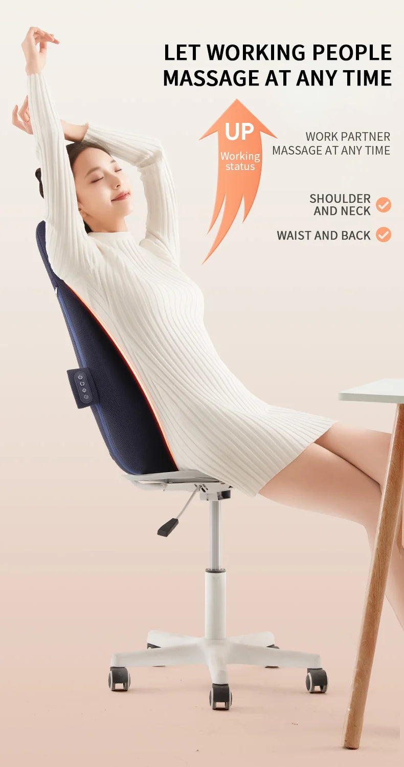 Electric Back Massager with Heat Portable Massage Cushion Cervical Waist Support Deep Tissue Kneading Shiatsu Rechargeable Use