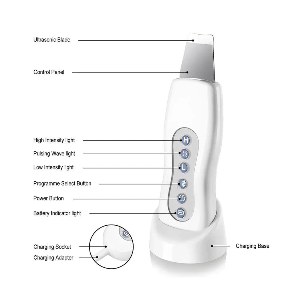Ultrasonic Skin Scrubber Cleaner Face Cleaning Acne Removal Facial Spa Massager Ultrasound Peeling Clean Machine