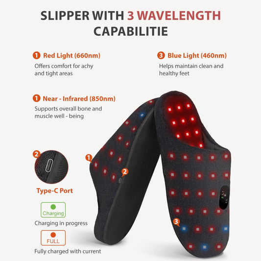 Rechargeable Red Light Slippers Infrared LED Light Therapy for Foot Pain Relief