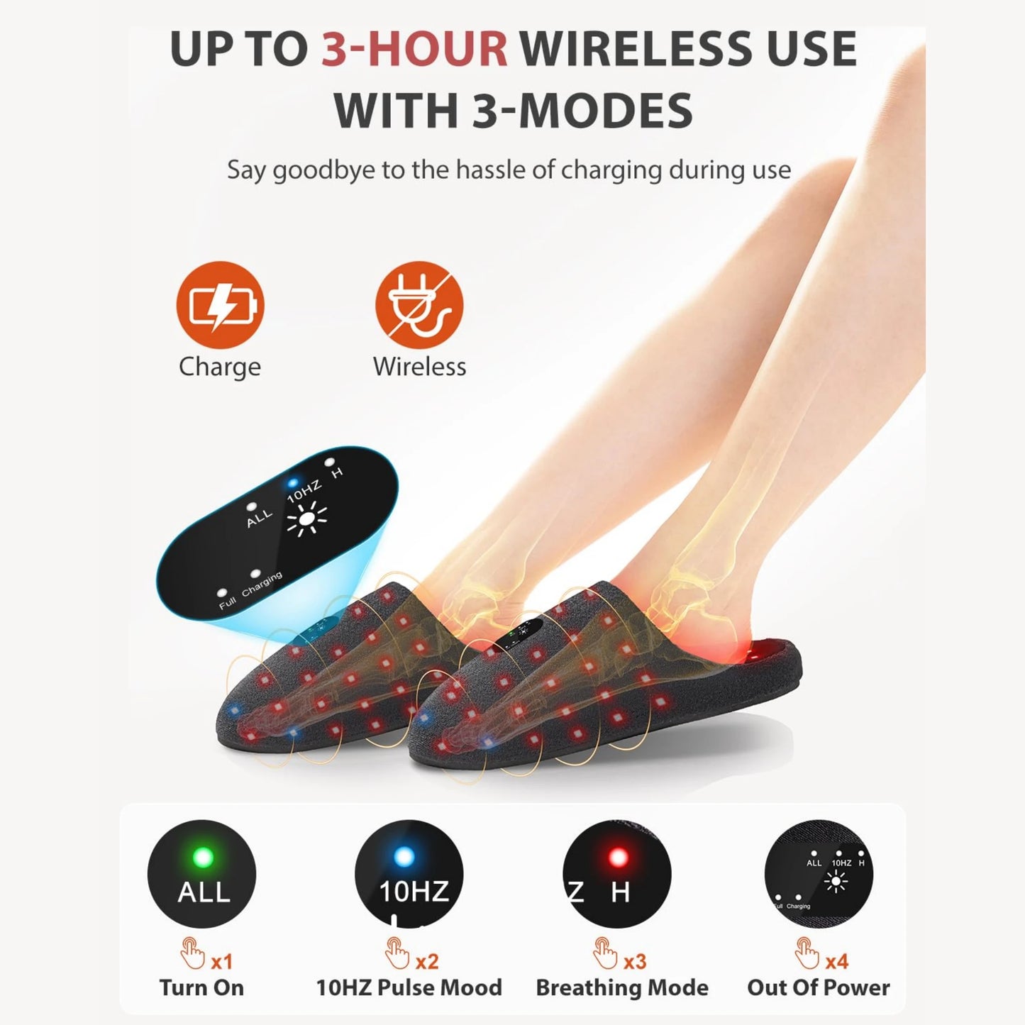 Rechargeable Red Light Slippers Infrared LED Light Therapy for Foot Pain Relief
