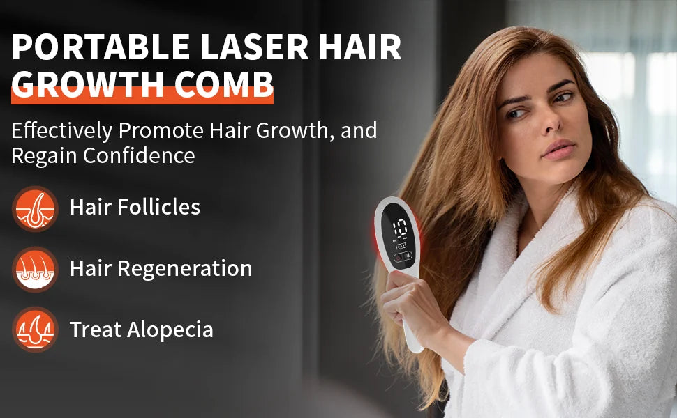 Electric Laser Hair Growth Comb Anti Hair Loss Therapy Comb Infrared 650nm 470nm LED Red Light Vibration Massage Hair Care Brush