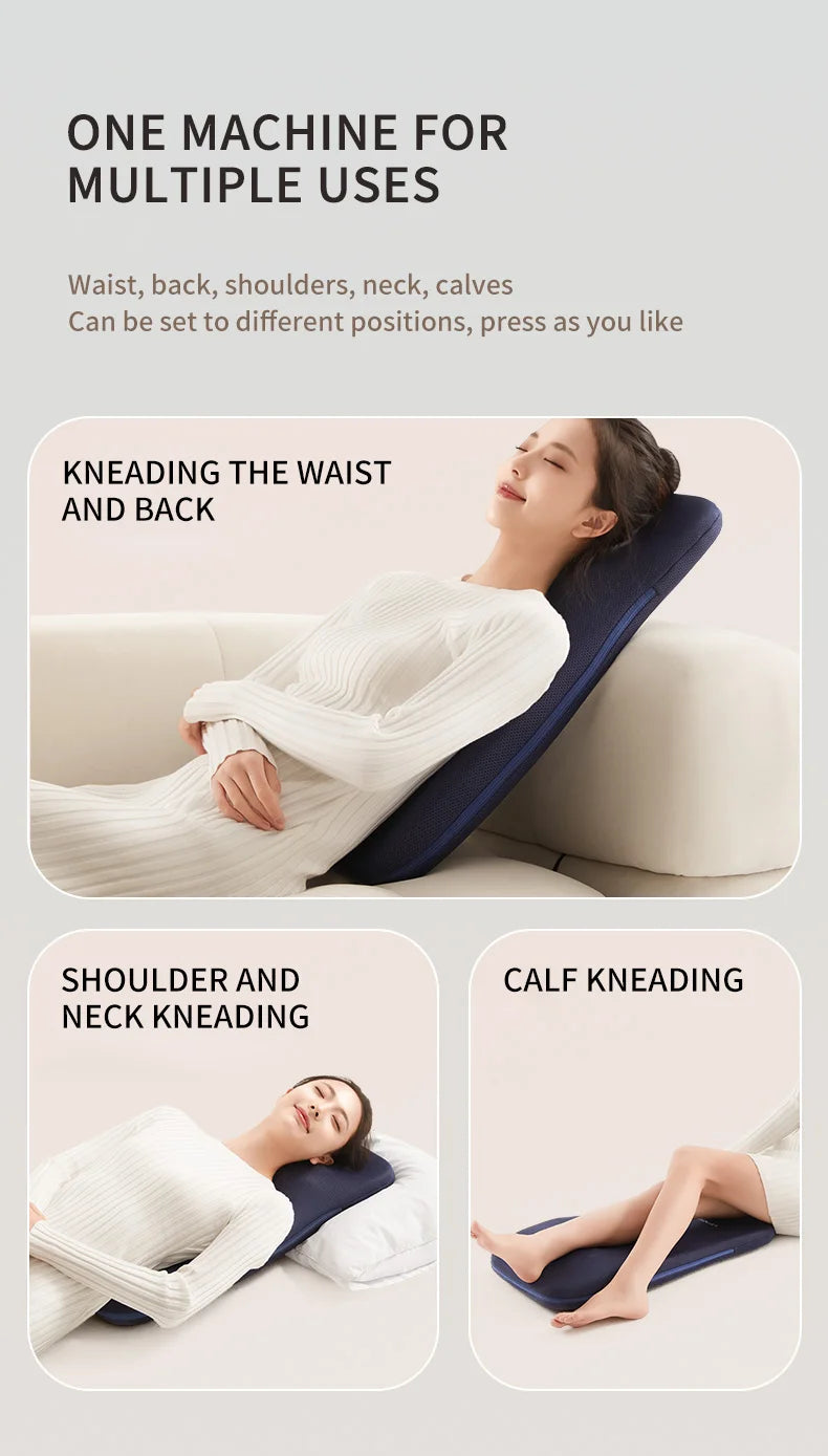 Electric Back Massager with Heat Portable Massage Cushion Cervical Waist Support Deep Tissue Kneading Shiatsu Rechargeable Use