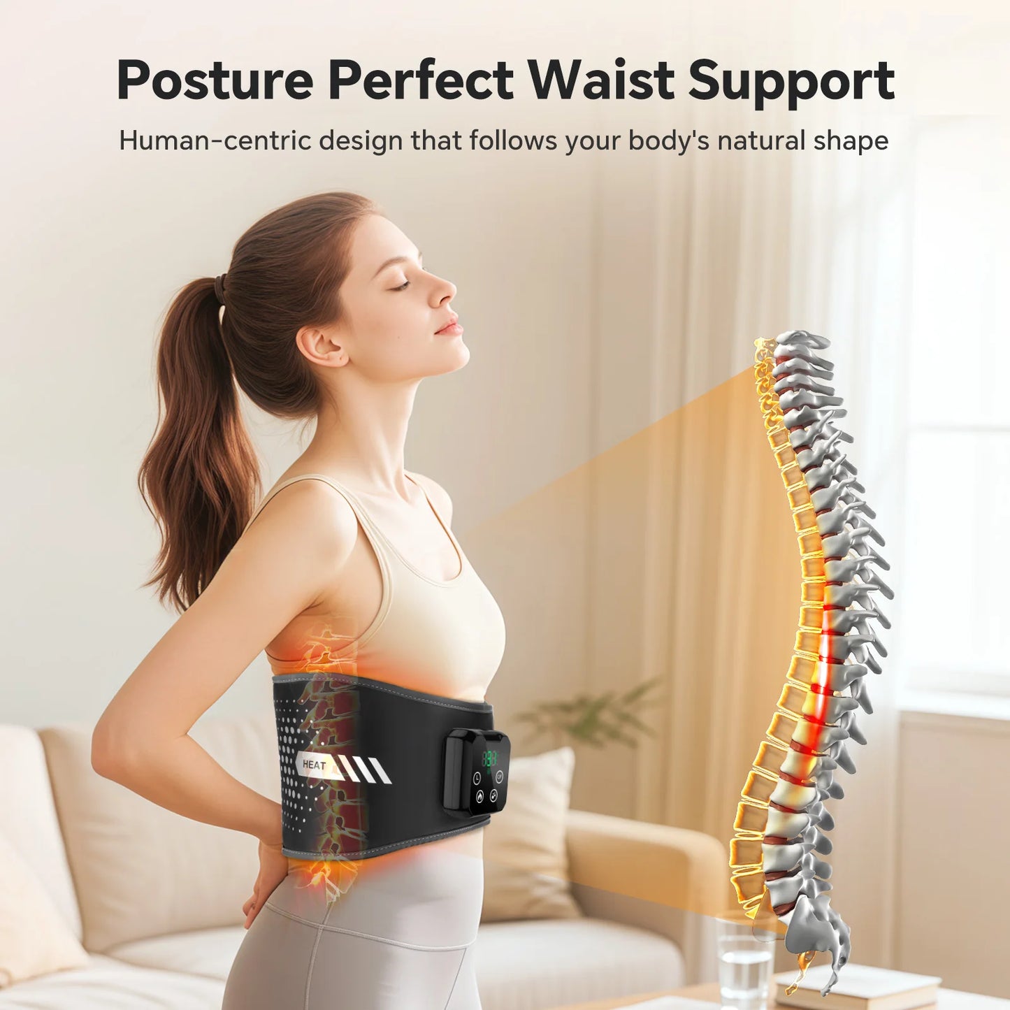 Electric Back Massage Hot Compress Waist Massager with Controller Heating Vibration Airbag Lumbar Support Relaxing Waist