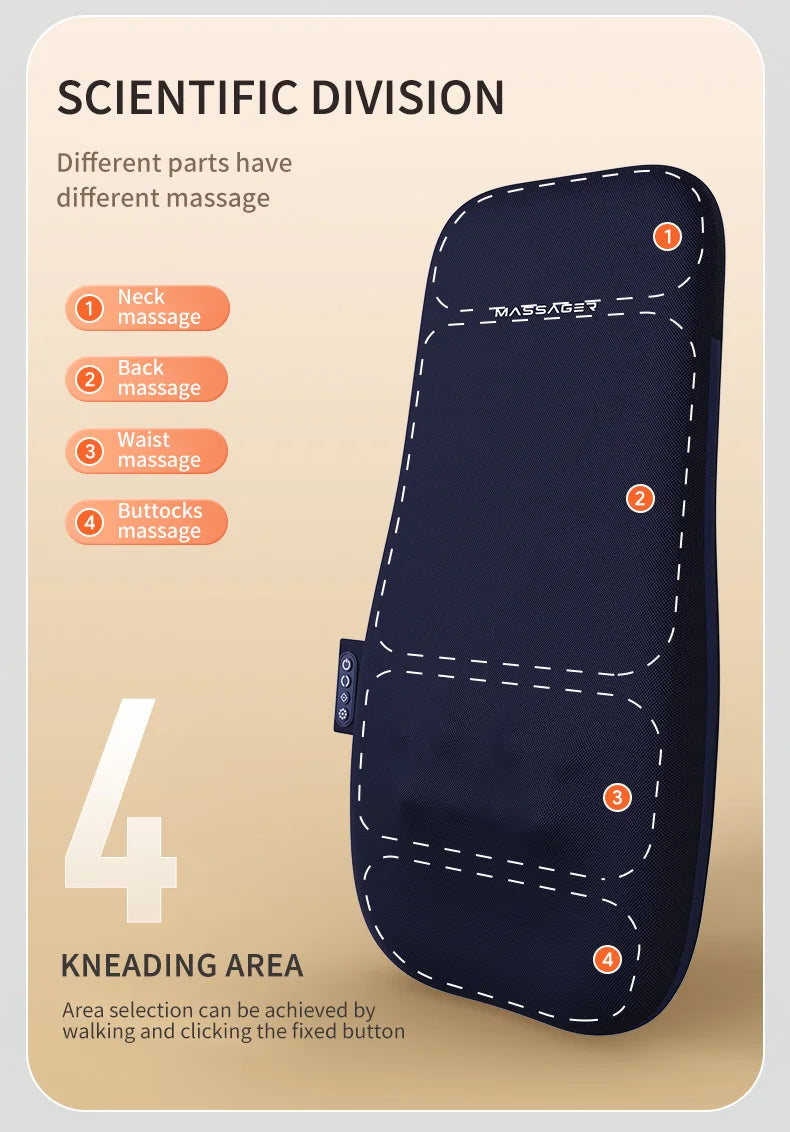 Electric Back Massager with Heat Portable Massage Cushion Cervical Waist Support Deep Tissue Kneading Shiatsu Rechargeable Use