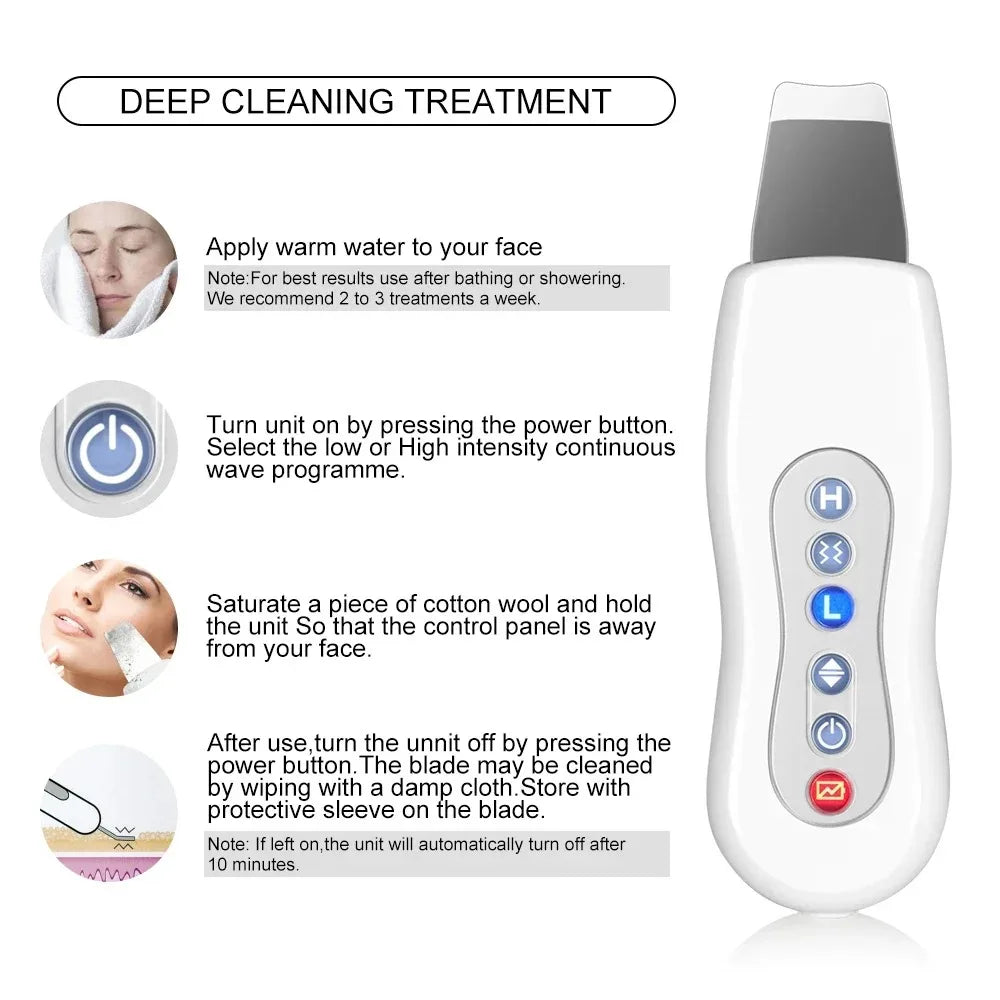 Ultrasonic Skin Scrubber Cleaner Face Cleaning Acne Removal Facial Spa Massager Ultrasound Peeling Clean Machine
