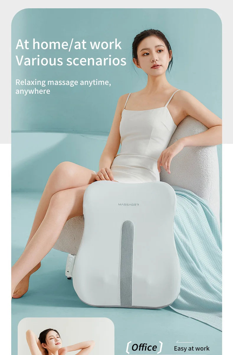 Electric Back Massager with Heat Portable Massage Cushion Cervical Waist Support Deep Tissue Kneading Shiatsu Rechargeable Use