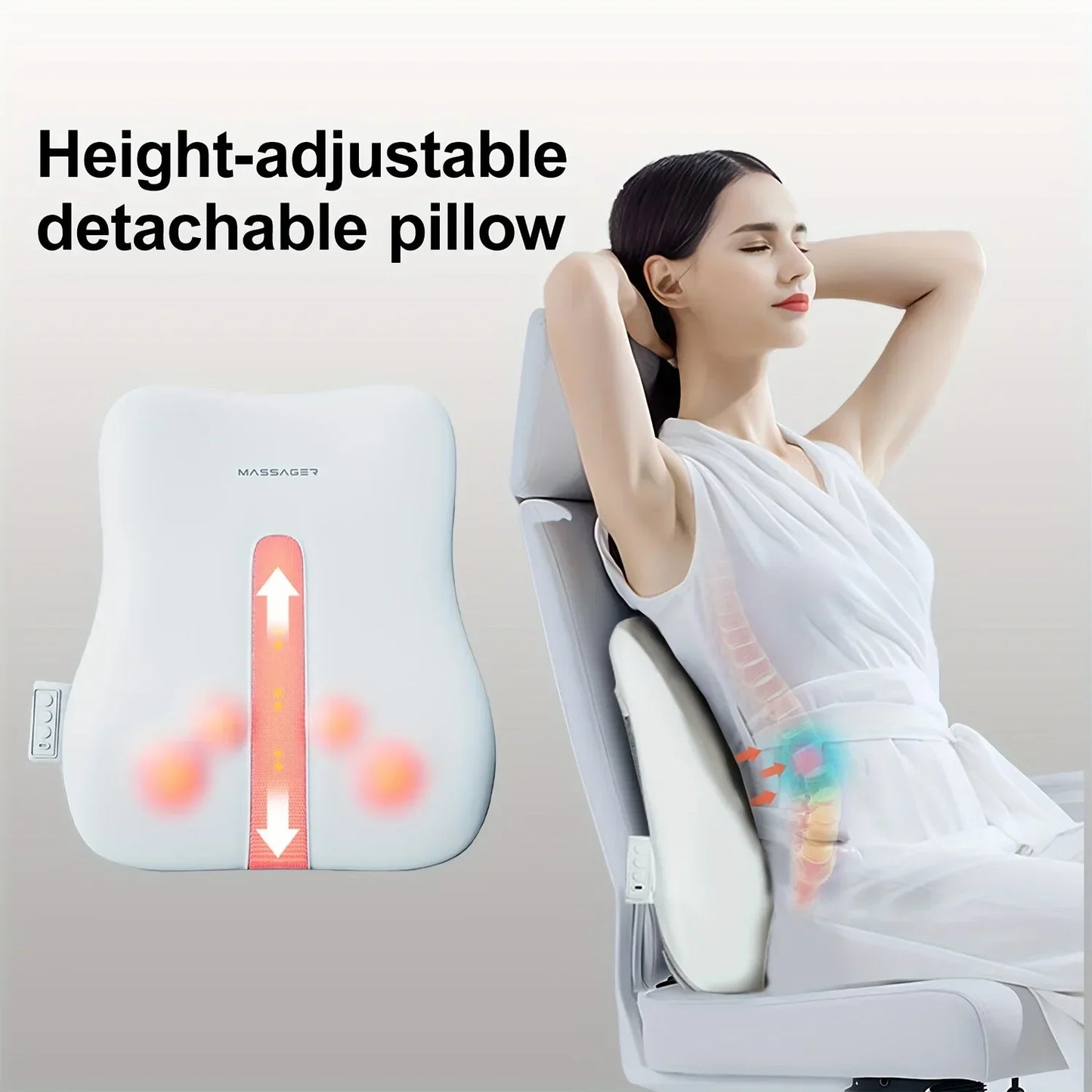 Electric Back Massager with Heat Portable Massage Cushion Cervical Waist Support Deep Tissue Kneading Shiatsu Rechargeable Use