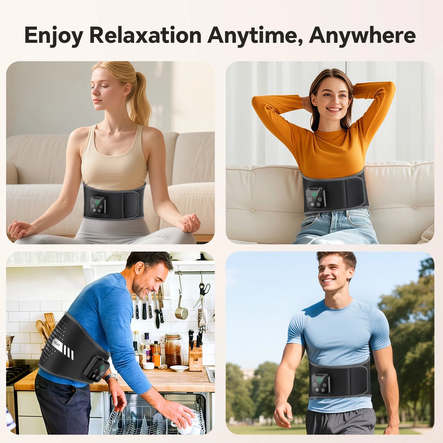 Electric Back Massage Hot Compress Waist Massager with Controller Heating Vibration Airbag Lumbar Support Relaxing Waist