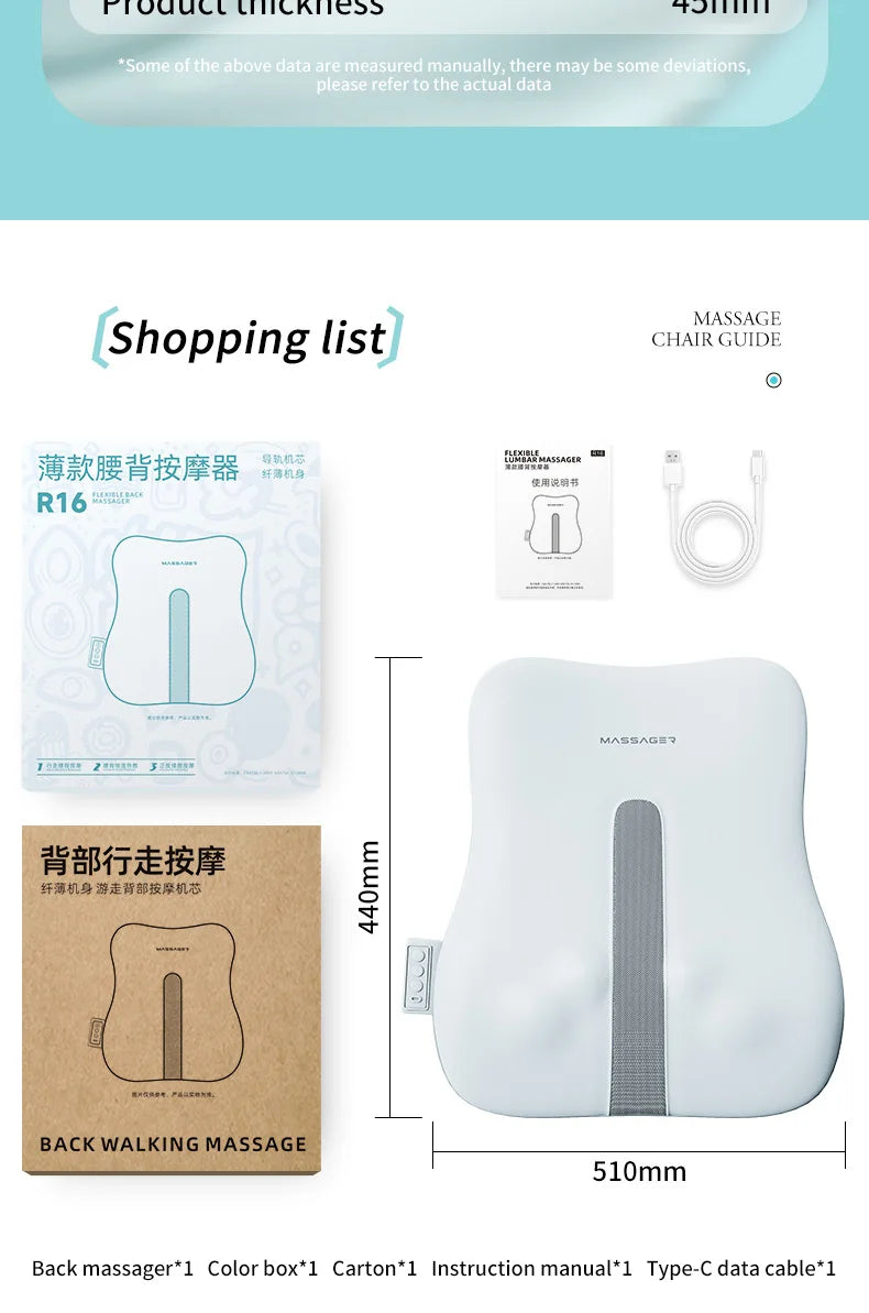 Electric Back Massager with Heat Portable Massage Cushion Cervical Waist Support Deep Tissue Kneading Shiatsu Rechargeable Use