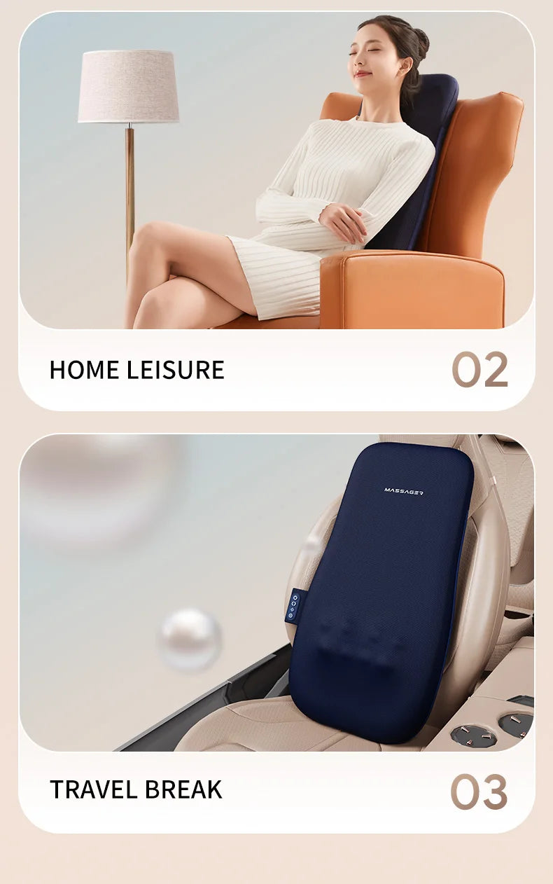 Electric Back Massager with Heat Portable Massage Cushion Cervical Waist Support Deep Tissue Kneading Shiatsu Rechargeable Use