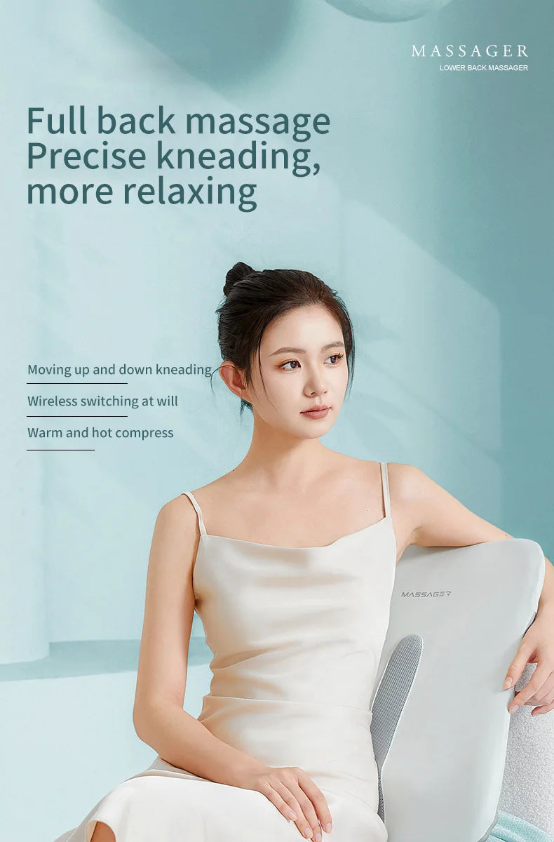Electric Back Massager with Heat Portable Massage Cushion Cervical Waist Support Deep Tissue Kneading Shiatsu Rechargeable Use