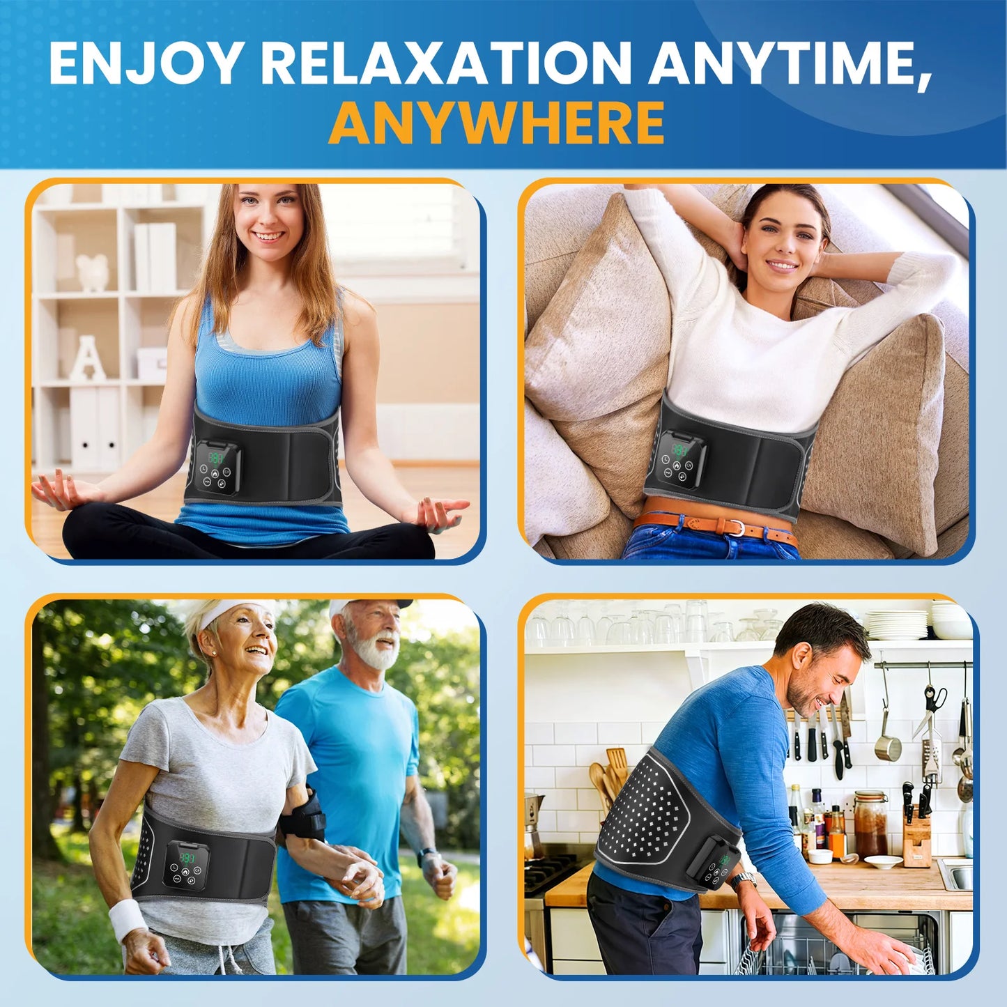 Electric Back Massage Hot Compress Waist Massager with Controller Heating Vibration Airbag Lumbar Support Relaxing Waist