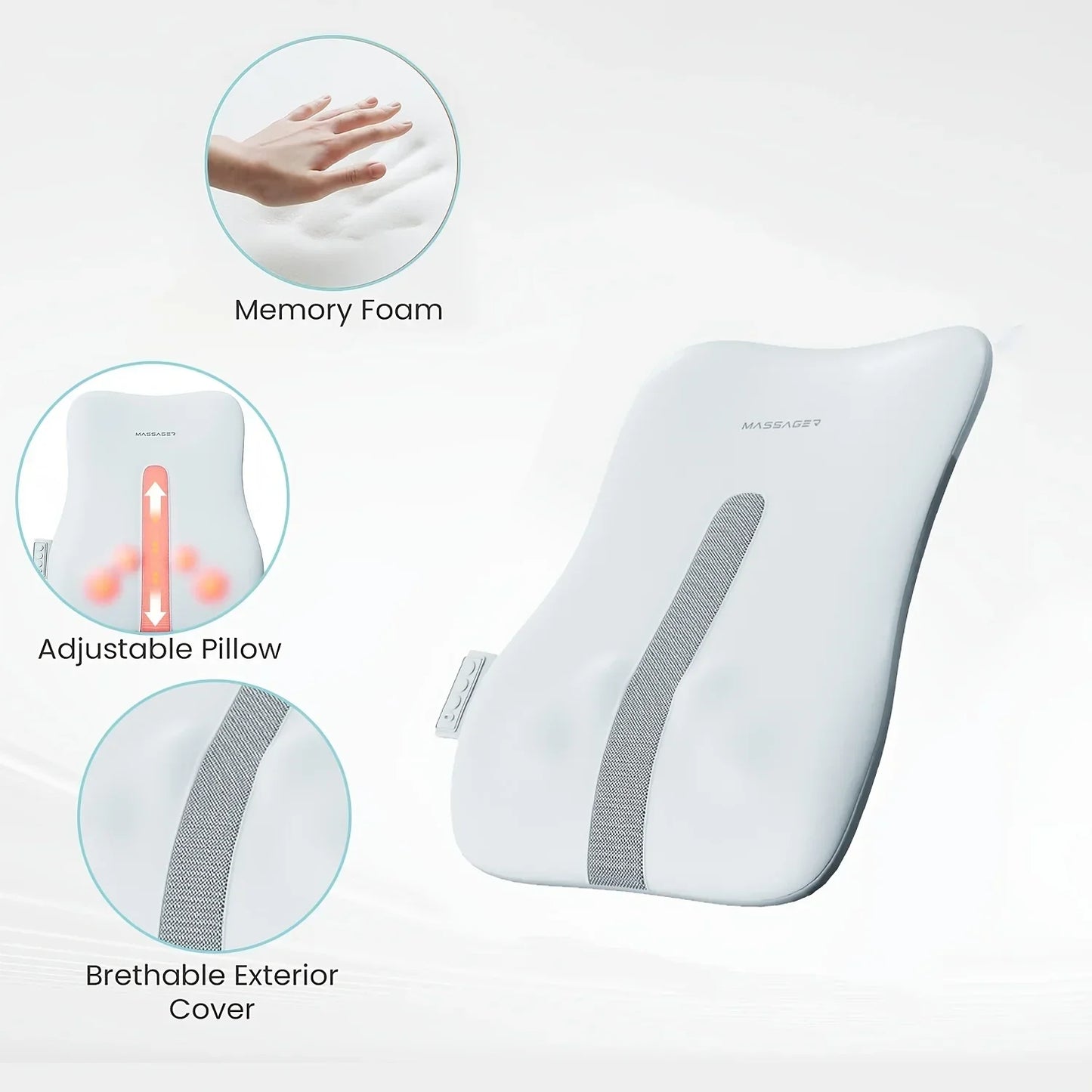 Electric Back Massager with Heat Portable Massage Cushion Cervical Waist Support Deep Tissue Kneading Shiatsu Rechargeable Use