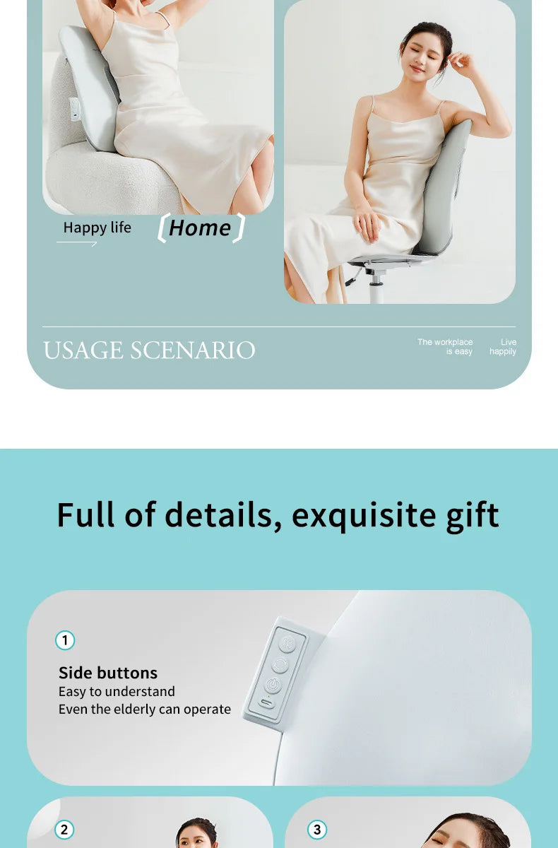 Electric Back Massager with Heat Portable Massage Cushion Cervical Waist Support Deep Tissue Kneading Shiatsu Rechargeable Use