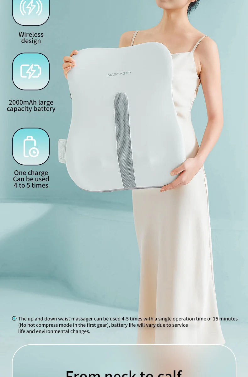 Electric Back Massager with Heat Portable Massage Cushion Cervical Waist Support Deep Tissue Kneading Shiatsu Rechargeable Use
