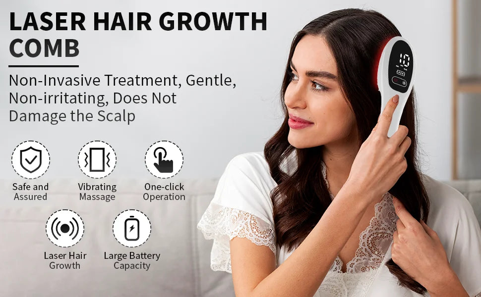 Electric Laser Hair Growth Comb Anti Hair Loss Therapy Comb Infrared 650nm 470nm LED Red Light Vibration Massage Hair Care Brush