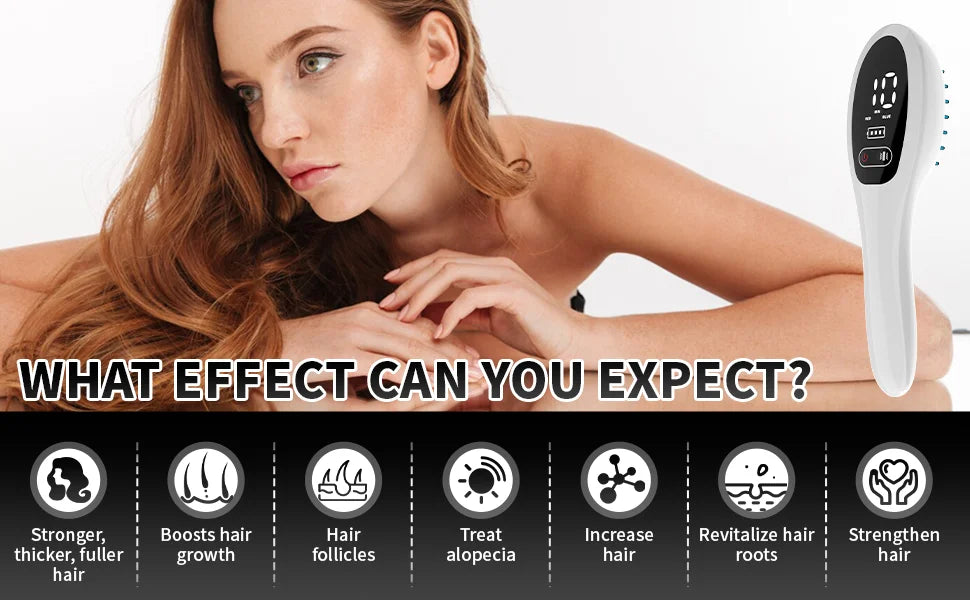 Electric Laser Hair Growth Comb Anti Hair Loss Therapy Comb Infrared 650nm 470nm LED Red Light Vibration Massage Hair Care Brush