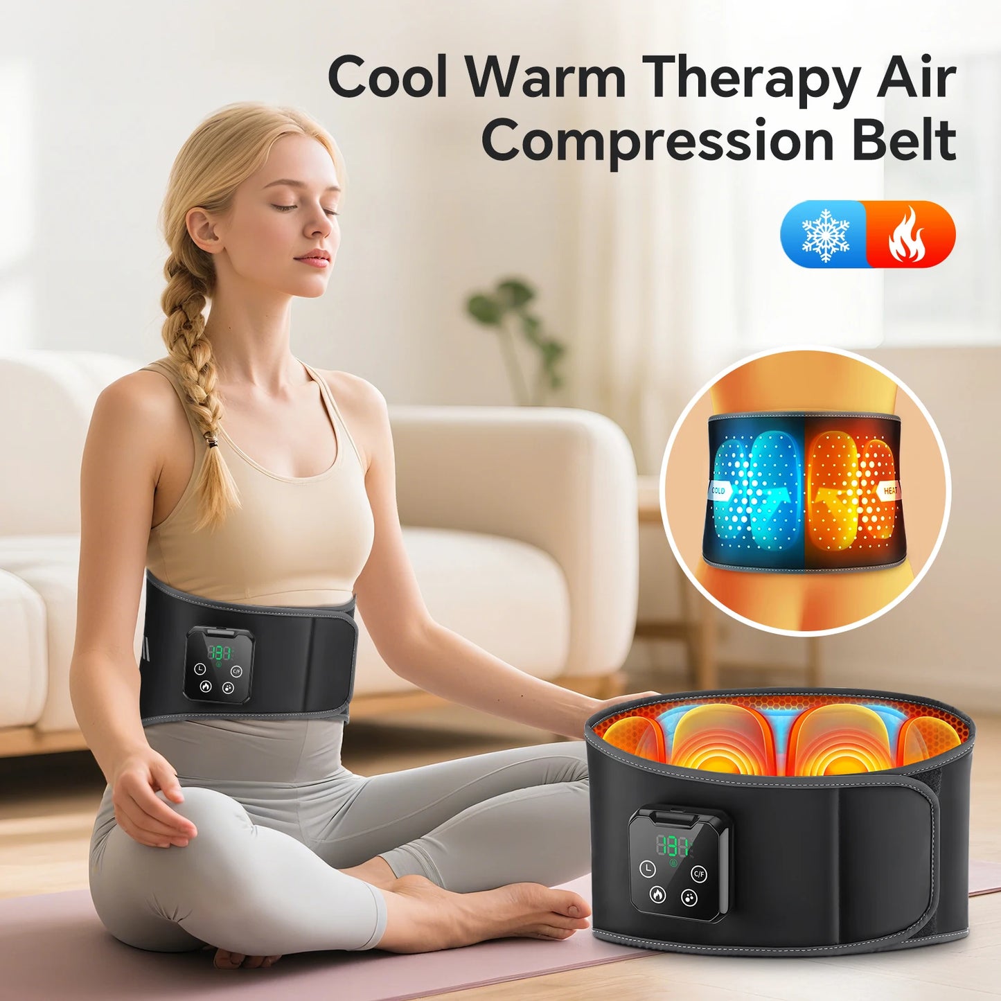 Electric Back Massage Hot Compress Waist Massager with Controller Heating Vibration Airbag Lumbar Support Relaxing Waist